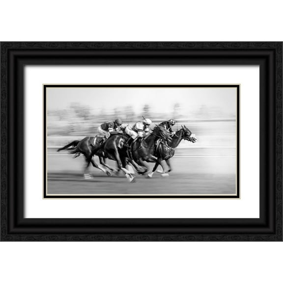 little7 14x10 Black Ornate Wood Framed with Double Matting Museum Art Print Titled - Horse Racing @ Queens Plate