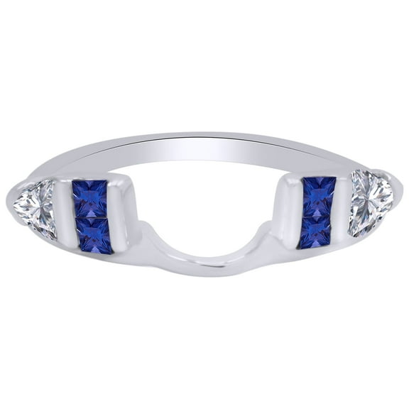 Princess & Trillion Simulated Blue Sapphire & Cubic Zirconia Enhancer Guard 10k White Gold, Size 8