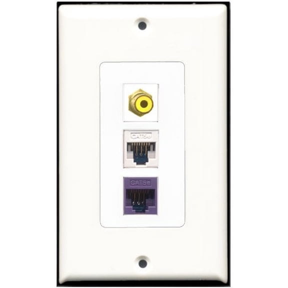 RiteAV - 1 Port RCA Yellow 1 Cat5e Ethernet White 1 Cat5e Ethernet Purple Wall Plate Decorative