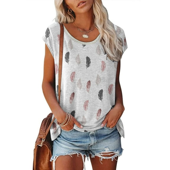 Aloohaidyvio Tops for Women,Women Casual Printed Short Sleeve Round Neck Pullover Blouse T-Shirt Tops