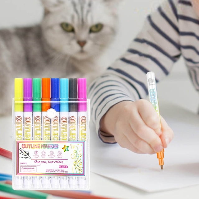BKER Line Gel Highlighter Pen Outline Marker For Writing Drawing Greeting Cards And DIY Craft Projects(1ml)