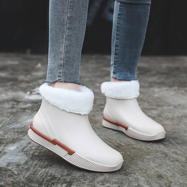 Ladies Mid tube Fashion Rain Boots Non slip Plastic Detachable Cotton padded Waterproof Rain Shoes