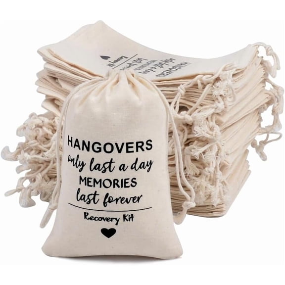 10pcs Drawstring Bags - Wedding Party Favor Set for Bachelorette Hangover Kits & Holiday Gifting | Reusable Double-Layer Unbleached Cotton Pouches (Black Heart) 10x12cm