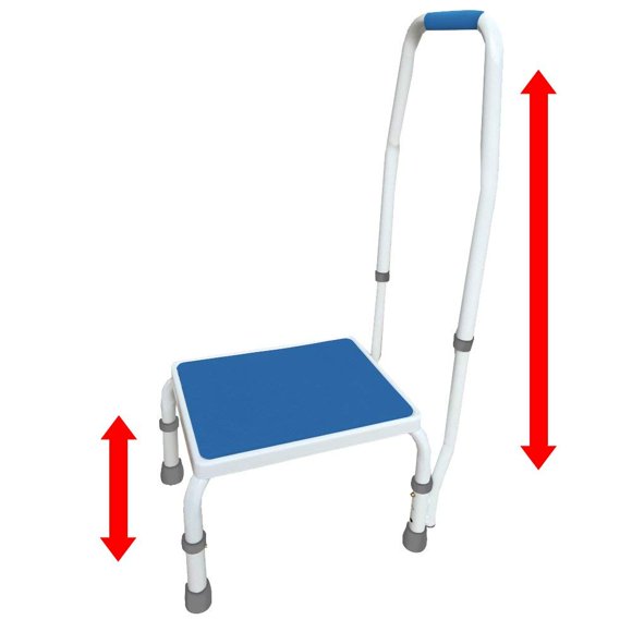 Platinum Health Marchepied/marchepied de Luxe AdjustaStep(tm) avec Poignée/rampe, Hauteur Ajustable. Design Moderne Blanc/bleu. Poignée Rembourrée Antidérapante