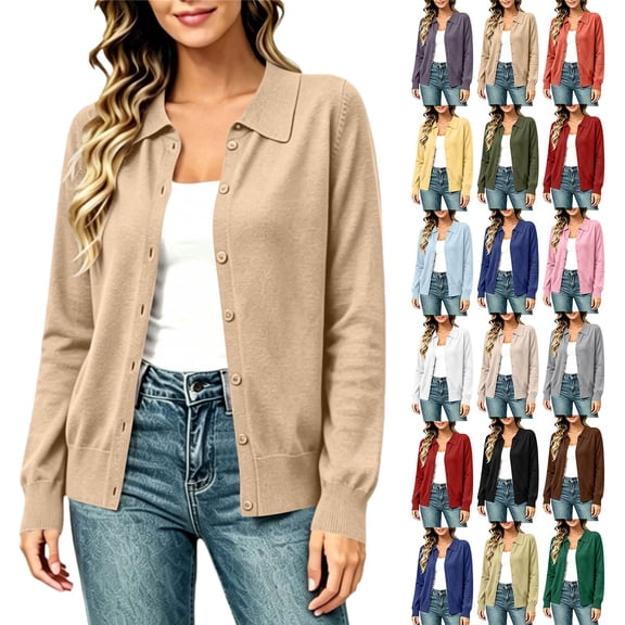 ManxiVoo Women's Lapel Collar Button Front Cardigan Lightweight Long Sleeve Casual Shirt Jacket