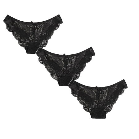 

Womens Underwear Brief Low Waist Comfortable Hollow Lace Ruffle Bow Panties3PC