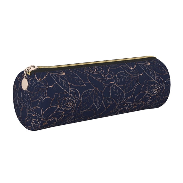Disketp Navy Dark Blue Estuche Organizador de Lápices de Cuero, Estuche de Oficina con Cremallera para Bolígrafo y Lápiz