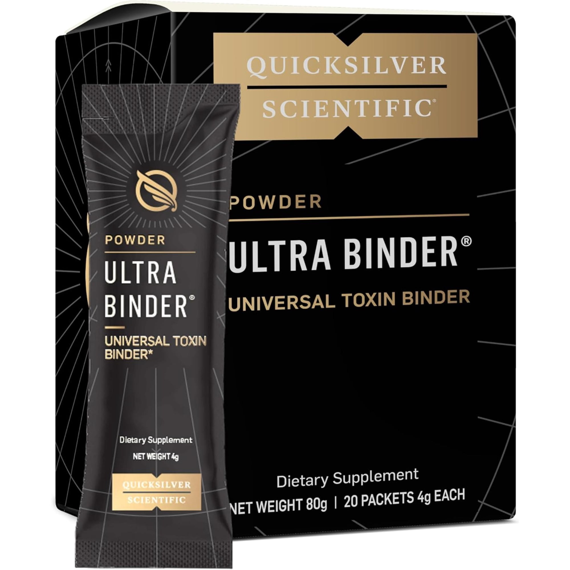 Quicksilver Scientific Ultra Binder Stick Packets - Multi Toxin Binder with Bentonite Clay Powder, Zeolite Detox & Charcoal - Supplement for Gut Support & The Body's Toxin Removal Process (20 Sticks)