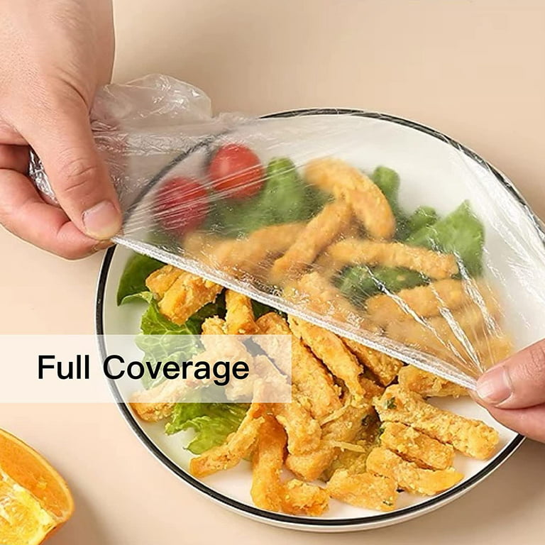 100pcs Fresh Keeping Bowl Covers, Plastic Food Covers with Elastic for Outside, Dish Plate Covers Stretch for Leftover and Meal, Universal Stretch