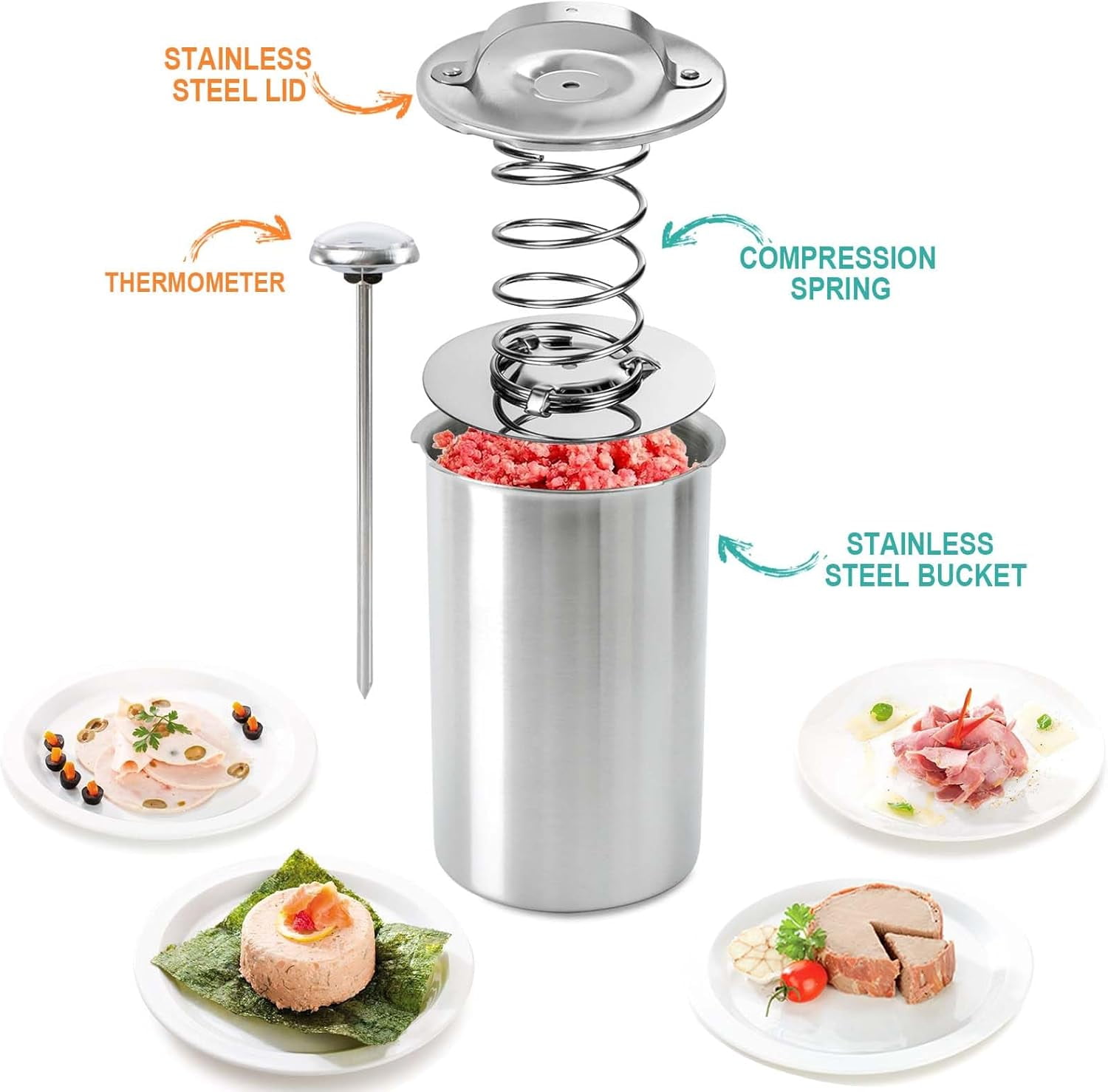 Ham Maker Meat Press Mold for Making Homemade Deli Meat Press, Stainless Steel Meat Press Cooker Maker, Ham Press Maker with Thermometer, Deli Meat Maker Lunch Meat Press Maker