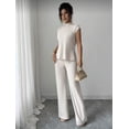 thumbnail image 3 of EASYBRA Women Casual Ribbed Two Piece Outfit Short Sleeve T Shirt and Long Pants Lounge Set Comfortable Everyday Fashion, 3 of 8