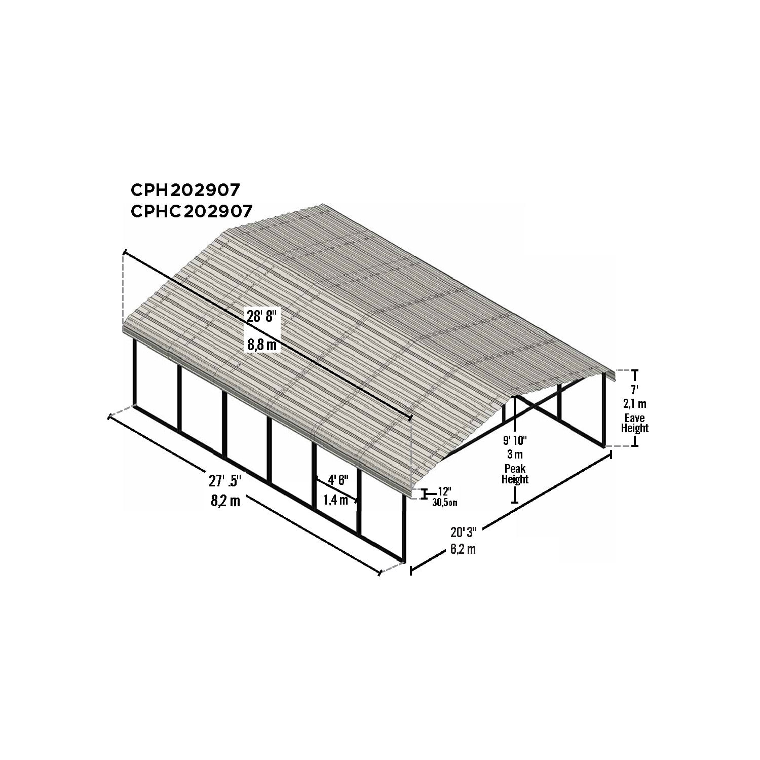 Arrow 20 x 29 x 7 ft Charcoal Carport
