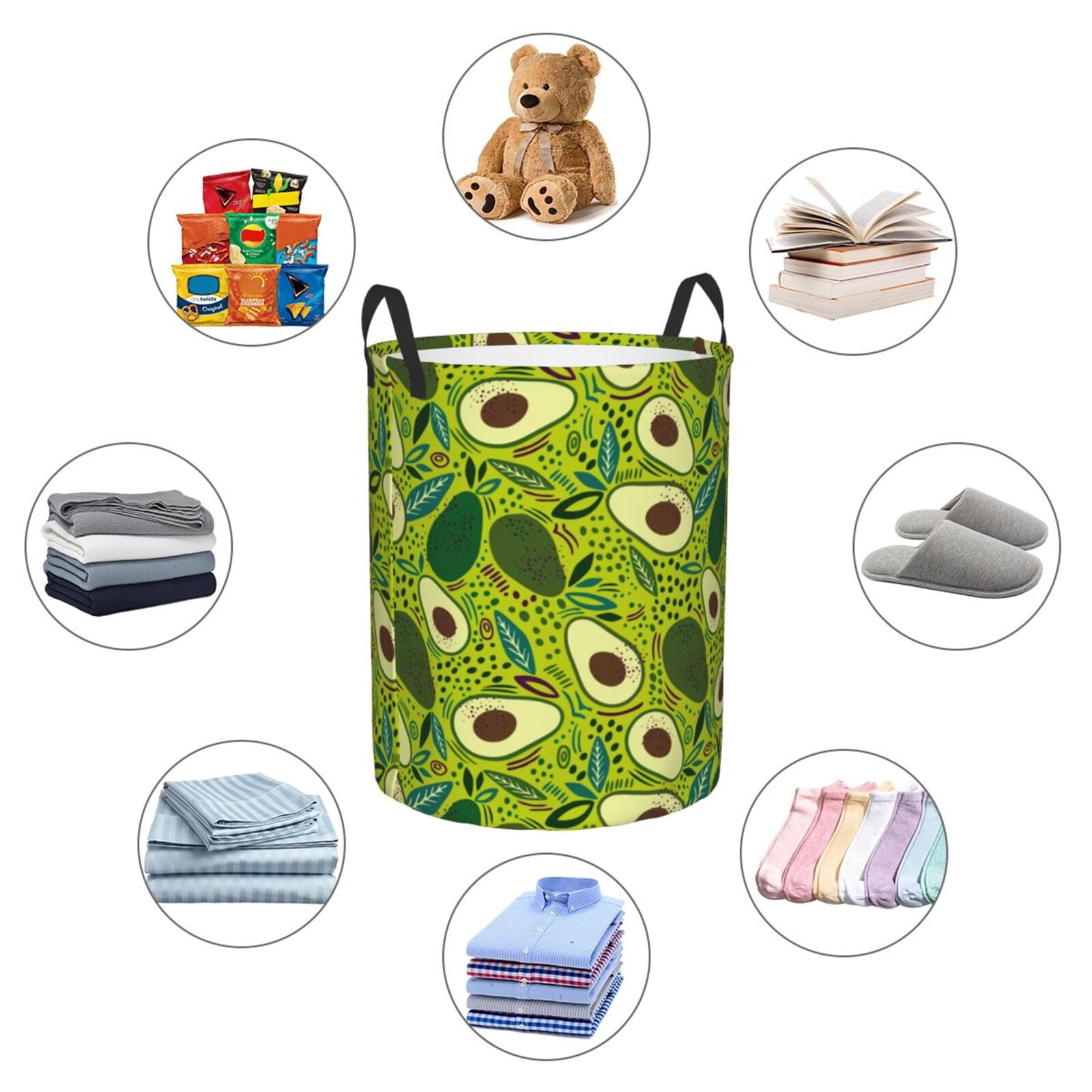Large Laundry Basket with Handles - Cute Avocado Blue Leaves Kids Baby Dirty Clothes Laundry Hamper for Bedroom Aesthetic