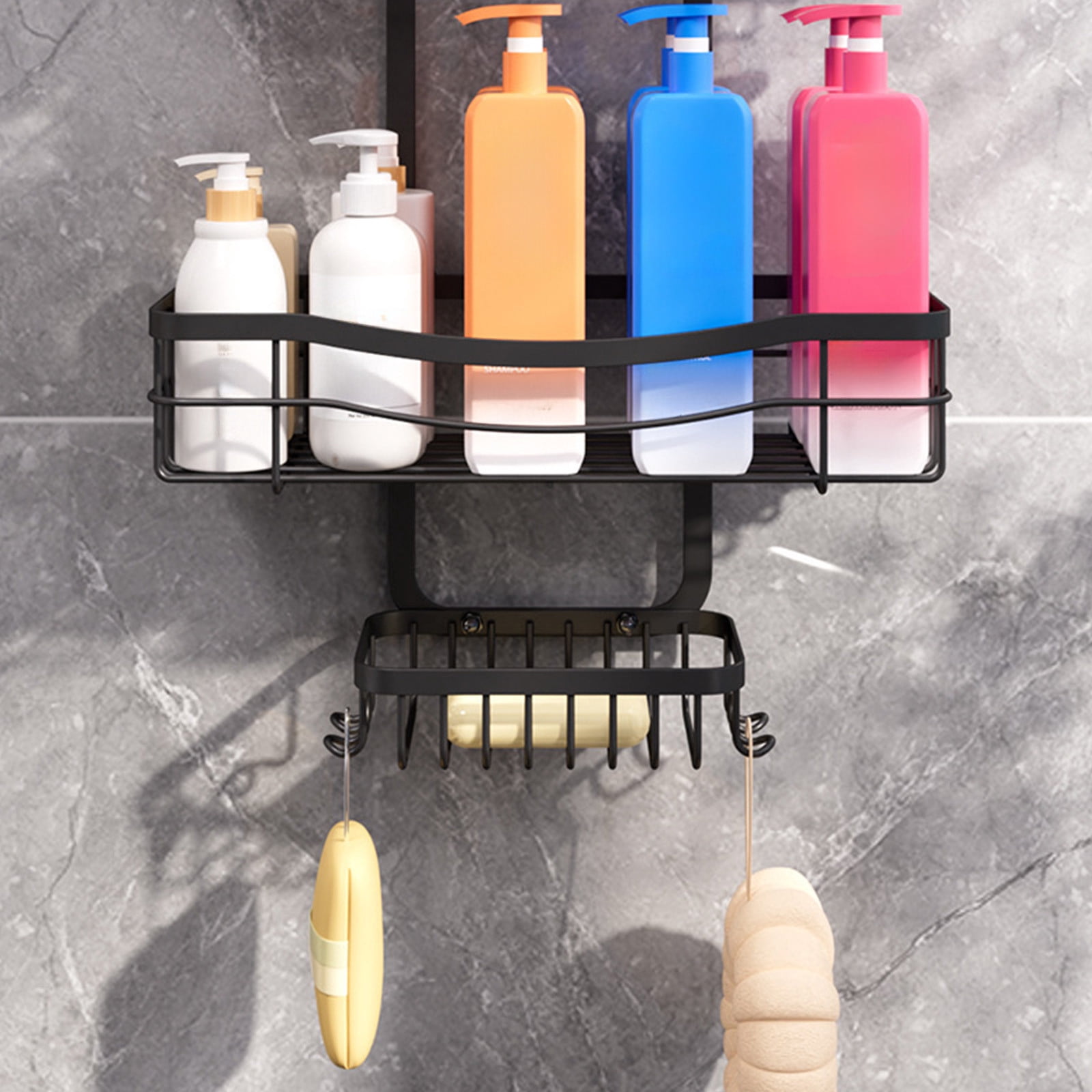 Stainless Steel Shower Caddy, Black Shower Organizer Rack, No Drill Installation, Hanging Shower Shelf for Bathroom, Shampoo Storage with Hanger