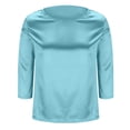 thumbnail image 5 of Women Satin Blouse 3/4 Sleeve Crew Neck Loose Fit Basic Top Soft Silky Shirt Lightweight Office Casual Wear Sky Blue S, 5 of 6
