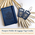 thumbnail image 2 of ComfiTime Passport Holder and Luggage Tags Set – RFID Passport Wallet/Cover with Vaccine Card Holder and Credit Card Slots, PU Leather Travel Tags for Suitcases and Bags, TSA Approved, Navy Blue, 2 of 14