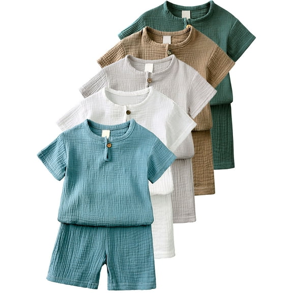 WIBACKER 9M-7Y Kids Boy's Short Sleeve Linen Pajama Sets, Toddler Boy Summer 2-Piece Lounge Set