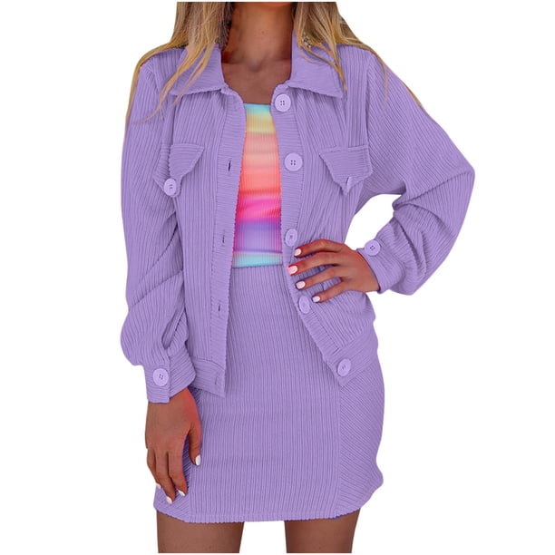 Cárdigan de cuello vuelto de manga larga de Color sólido a la moda para mujer, vestido informal de un solo pecho, conjunto de dos piezas Wmkox8yi bvn3938