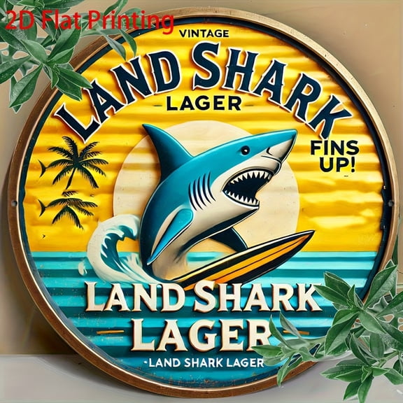 HELLOYOUNG Vintage Land Shark Beer Metal Tin Sign 8x Inch Retro Wall Art for Man Cave Bar Decor Durable Easy Hang Home Office Gift