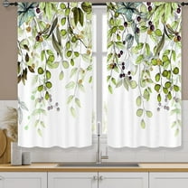 Green Gold Leaves Nut White Kitchen Curtains Rod Pocket Abstract Botanical Watercolor Eucalyptus Cute Small Short Tier Cafe Curtains Window Treatment Drapes Decor(27.5W X 39L Inch 2 Panels)