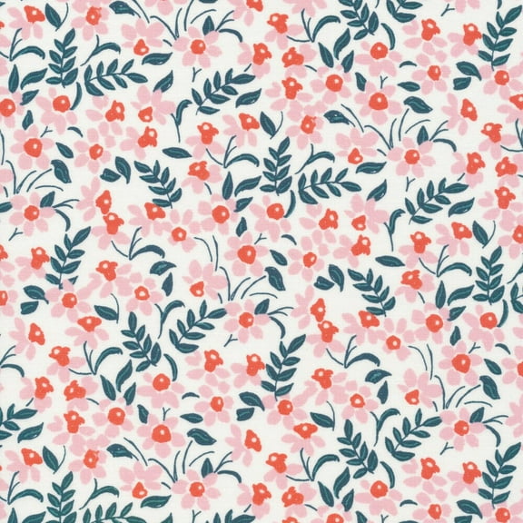 Pink Red small floral organic cotton fabric - Cloud 9 Perennial Sold by the Quarter Yard