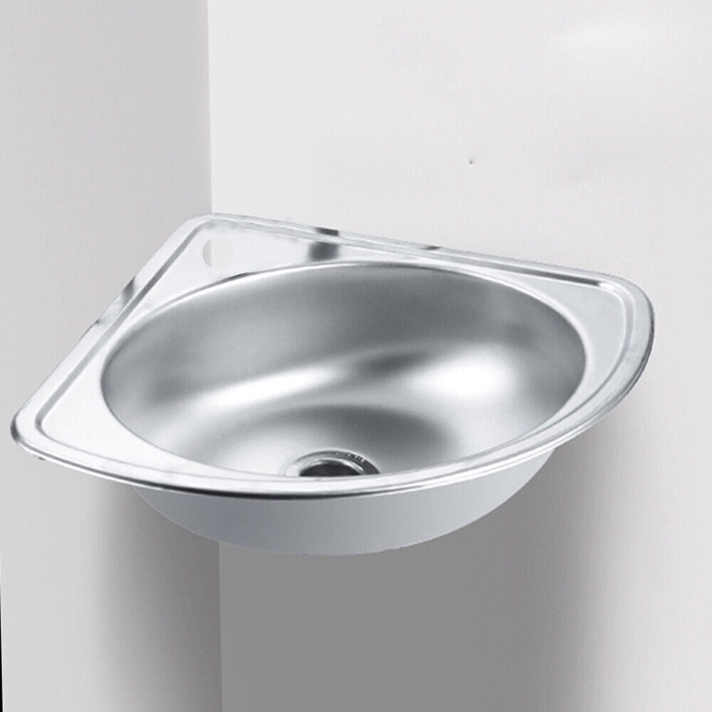 Corner Narrow Single Bowl Sink, Stainless Steel Triangular Hand Basin Sink for RVs Kitchen Bathroom