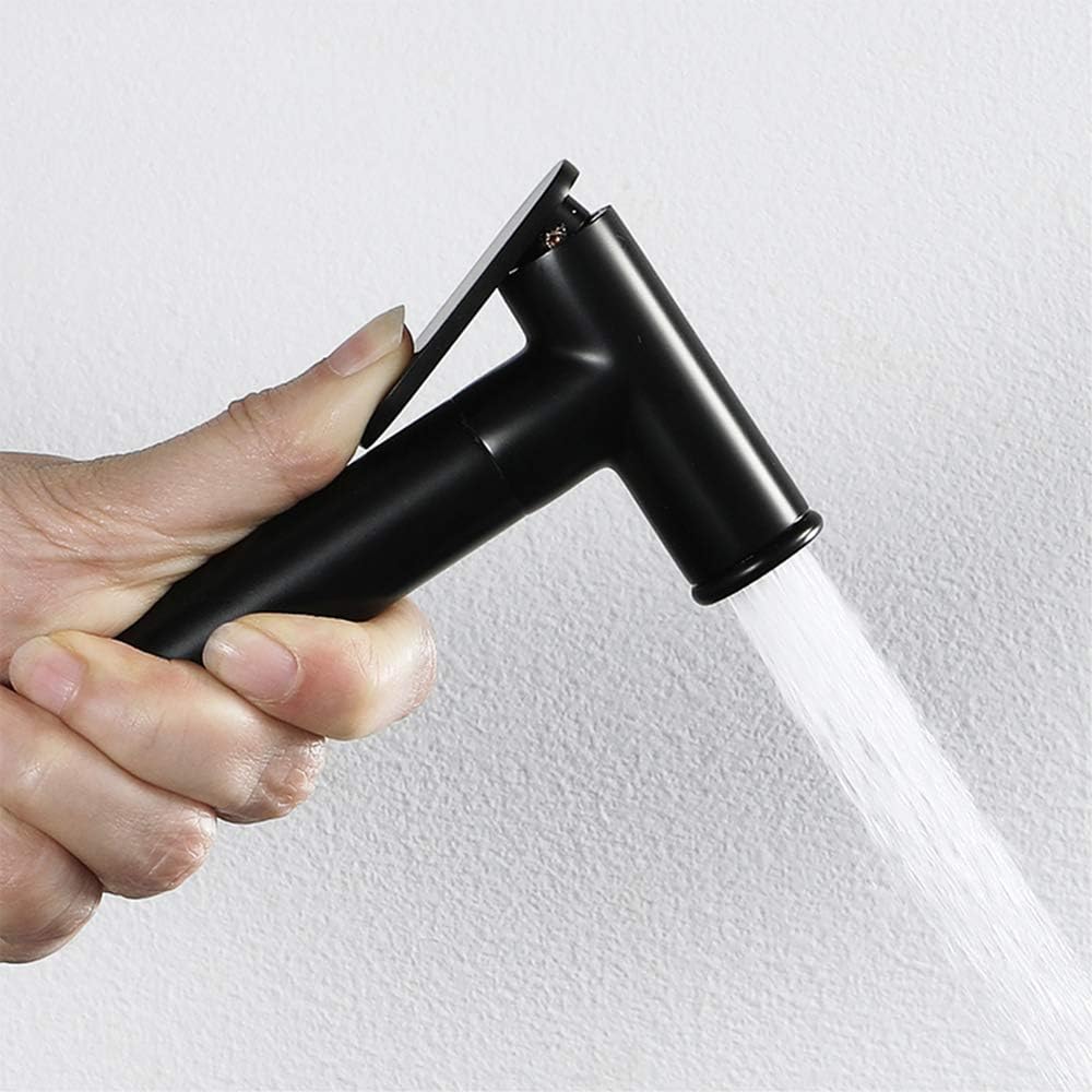 Bidet Sprayer Faucet Set with Cold Water Black Brass Wall Mount Handheld Toilet Bidet Attachment Pressure Sprayer Single Handle Bidet Spray Set for Personal Hygiene,Set a