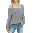 thumbnail image 2 of Ruimatai Fashion Women's Solid Color Strapless Long Sleeve Pullover Loose Sweater, 2 of 8