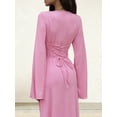 thumbnail image 4 of Wedding Guest Dress for Women Long Sleeve Bodycon Ribbed Knit Maxi Dress Fall Formal Dresses Pink XL, 4 of 9