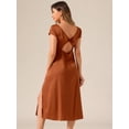 thumbnail image 3 of DARING DIVA Satin Cowl Neck Cap Sleeve Backless Split Midi Dress M Brown, 3 of 6
