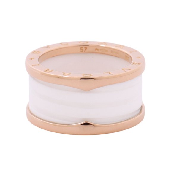 Pre-Owned BVLGARI B-ZERO1 4-band ring, 18KPG pink gold, white ceramic, ring size 57.