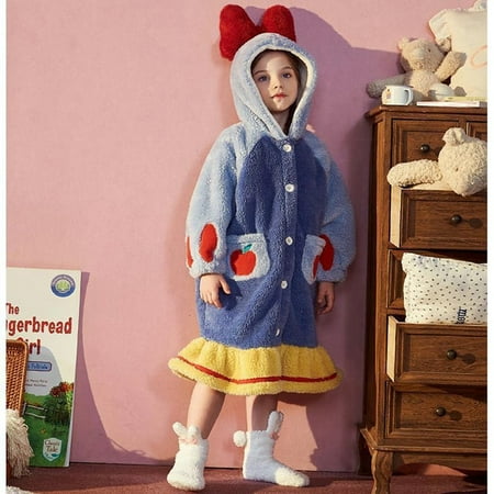 

CoCopeaunt Women Nightgown Winter Flannel Sweet Hooded Sleepshirts Female Warm Cute Pajamas Casual Loose Sleepwear Cozy Thicken Soft Robes