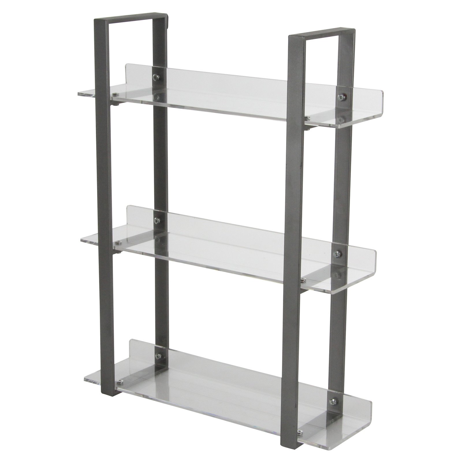 Decmode Contemporary 25 X 19 Inch Iron and Acrylic 3-Tiered Shelf, Clear