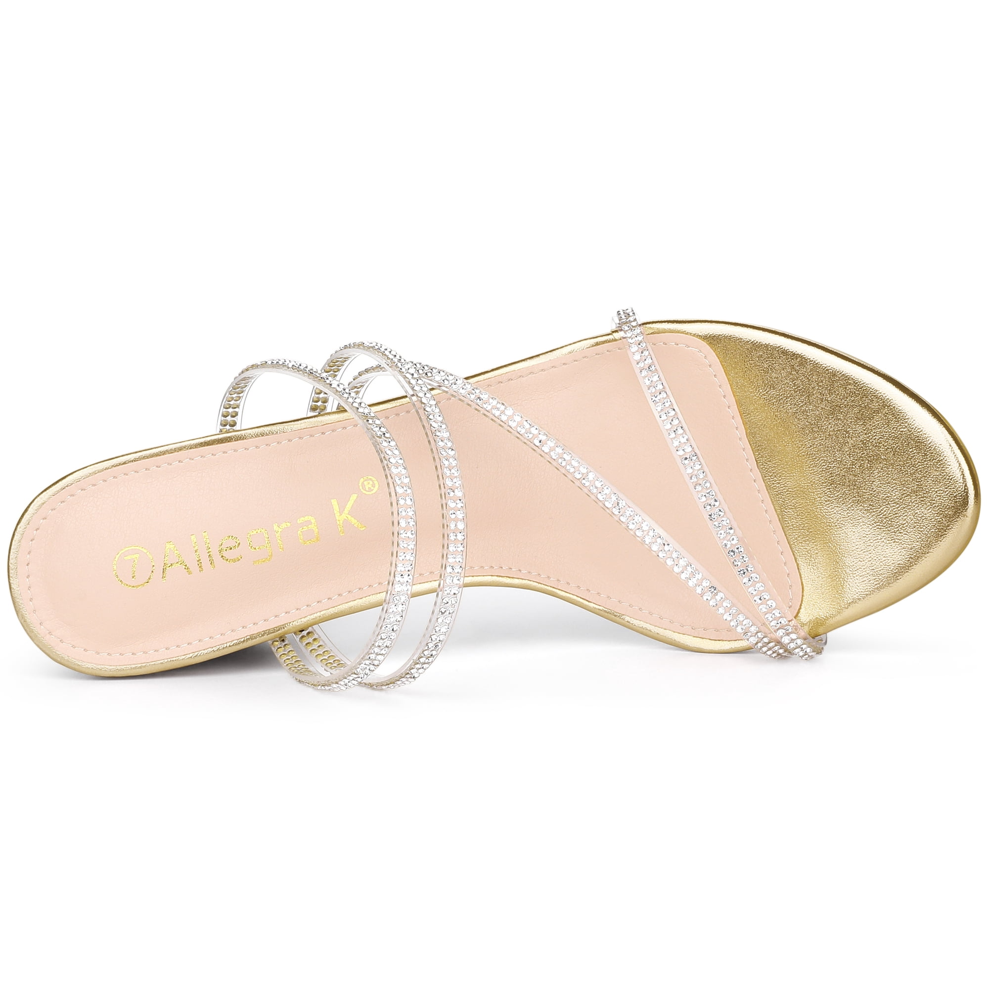 DARING DIVA Women's Rhinestone Block Heel Slide Sandals Gold 6