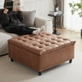 thumbnail image 4 of Kingfun 35.5" Large Square Ottoman Bench, Tufted Upholstered Coffee Table Ottoman with Storage, Oversized Ottomans Toy Box for Living Room Bedroom, Brown, 4 of 13