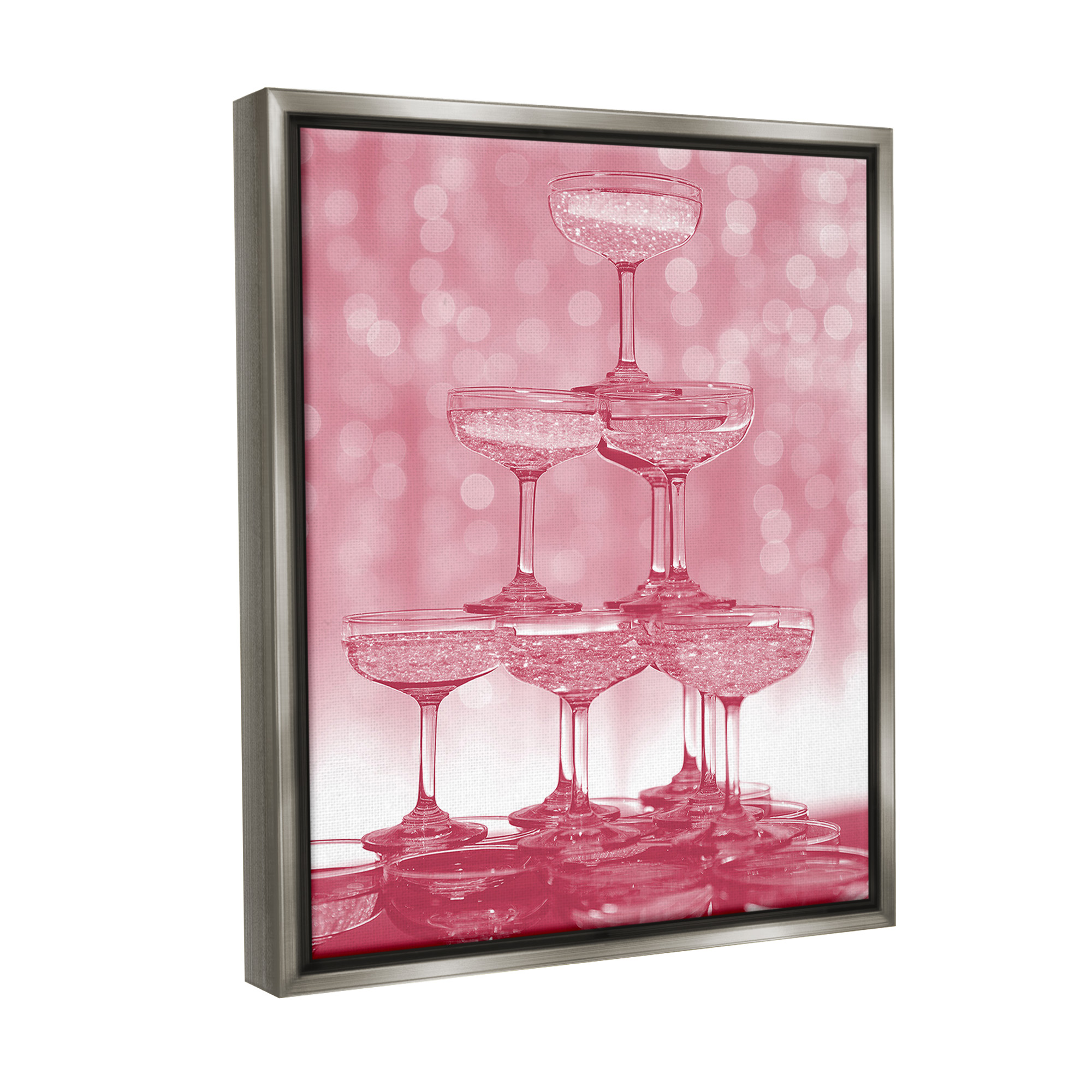 Stupell Industries Pink Stacked Glasses Food & Beverage Painting Gray Floater Framed Canvas Art Print Wall Art, 25 x 31