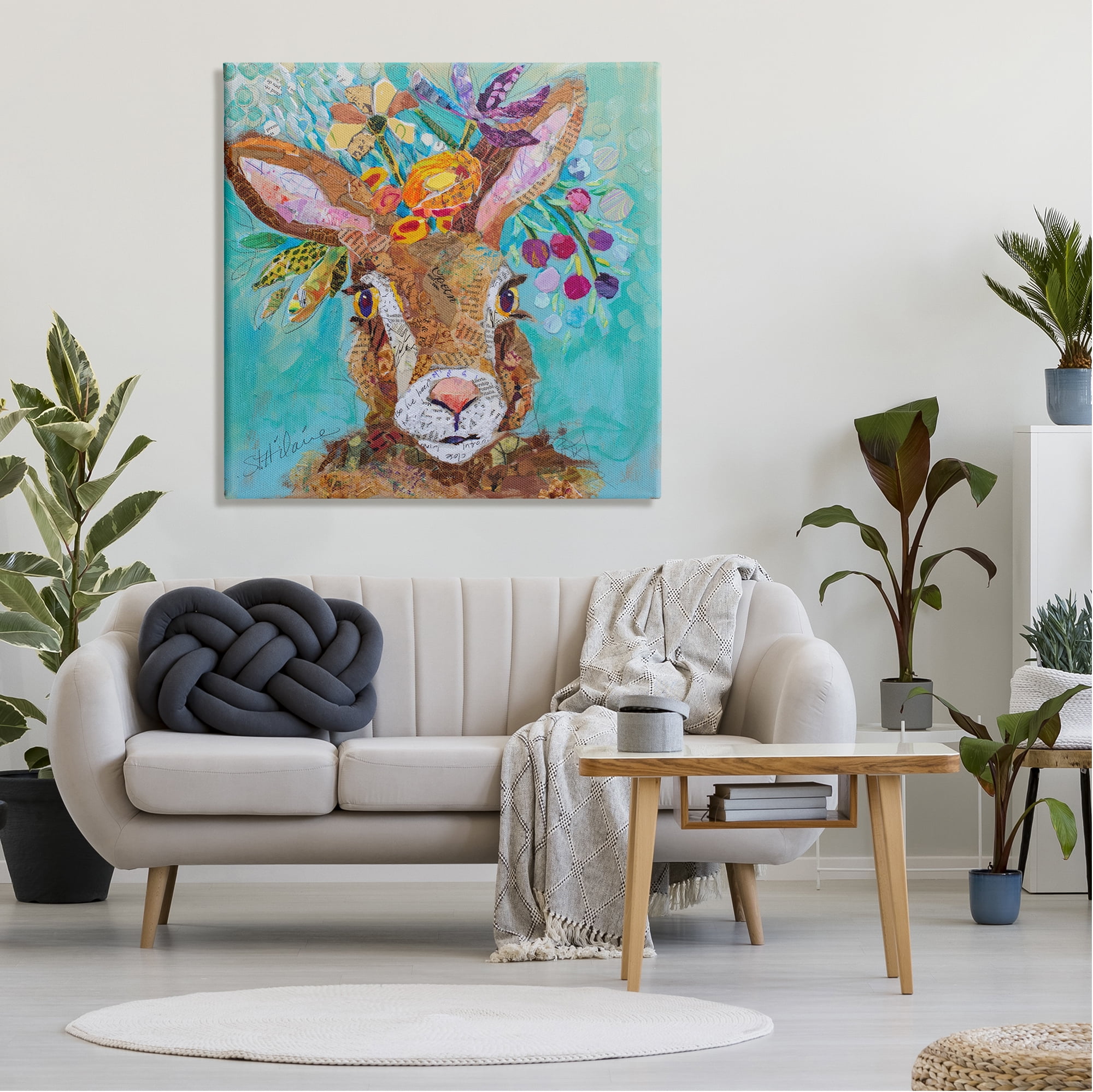 Stupell Industries Floral Rabbit Portrait Animals & Insects Painting Gallery Wrapped Canvas Art Print Wall Art, 36 x 36