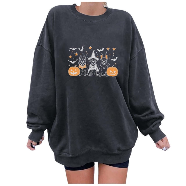 Heisall Womens Sweatshirts Autumn Winter Halloween Print Drop Shoulder Round Neck Long Sleeve 2025 New Style Fashion Casual Hoodies