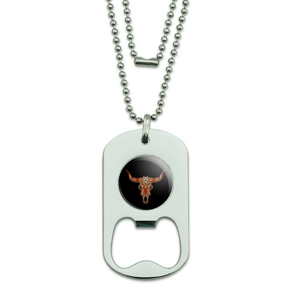 Bull Skull Day Of The Dead Military Dog Tag Bottle Opener Pendant