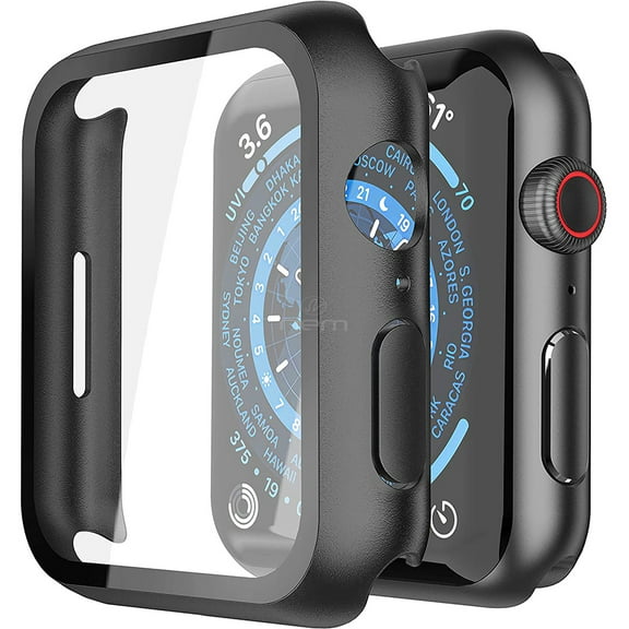 For Apple iWatch 38mm Edges Tempered Glass Screen Bumper Protector Shockproof Cover Case Black