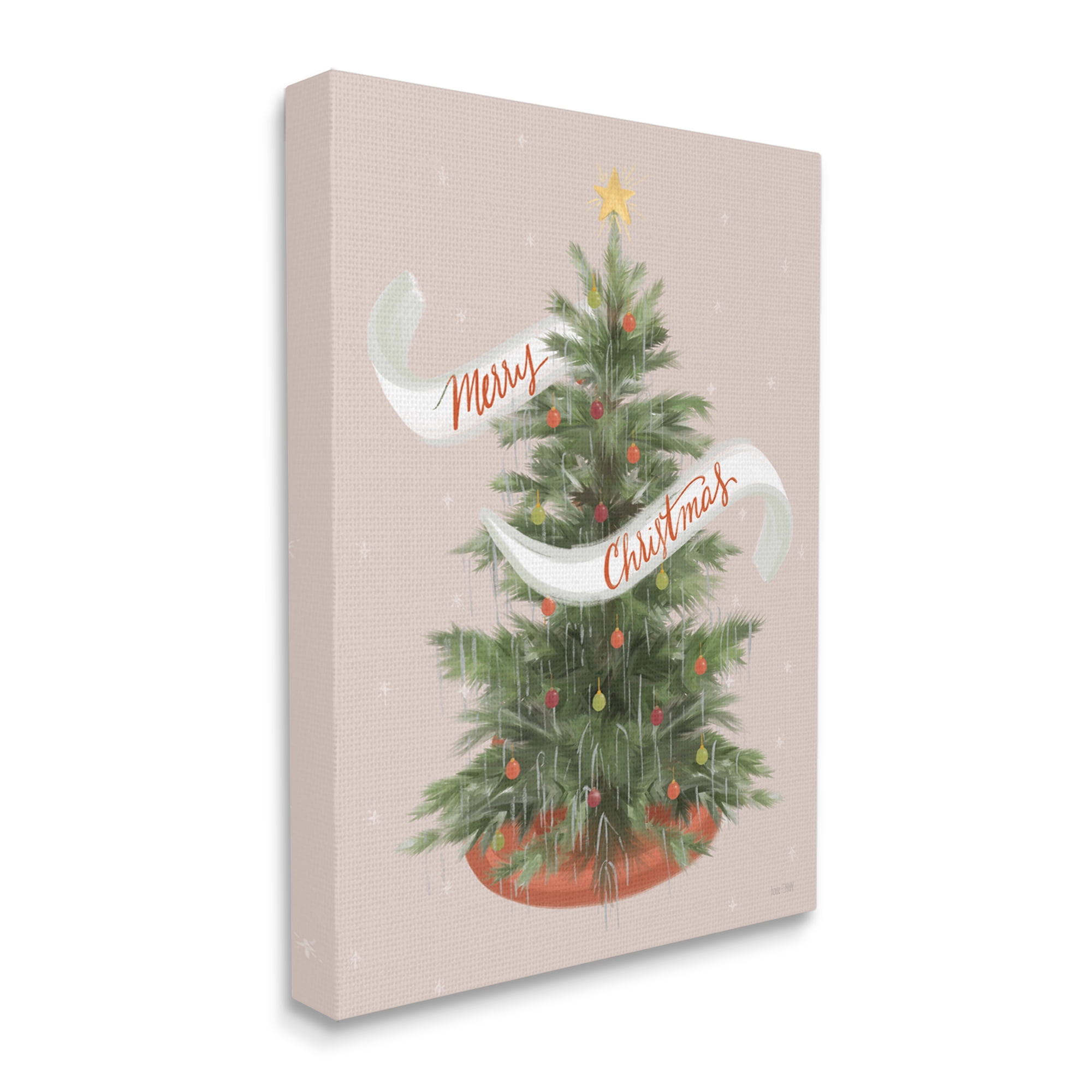 Merry Christmas Banner Decorated Christmas Tree Ornaments Botanical & Floral Graphic Art Gallery-Wrapped Canvas Print Wall Art