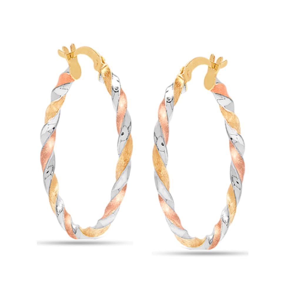 LeCalla 925 Sterling Silver Three-Tone Hoop Earrings, 14K Gold-Plated, Lightweight Italian Design, 20MM (Women's)