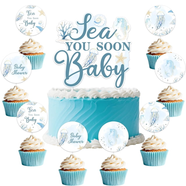 Festiblast Topers para pastel de baby shower Sea You Soon, 25 piezas