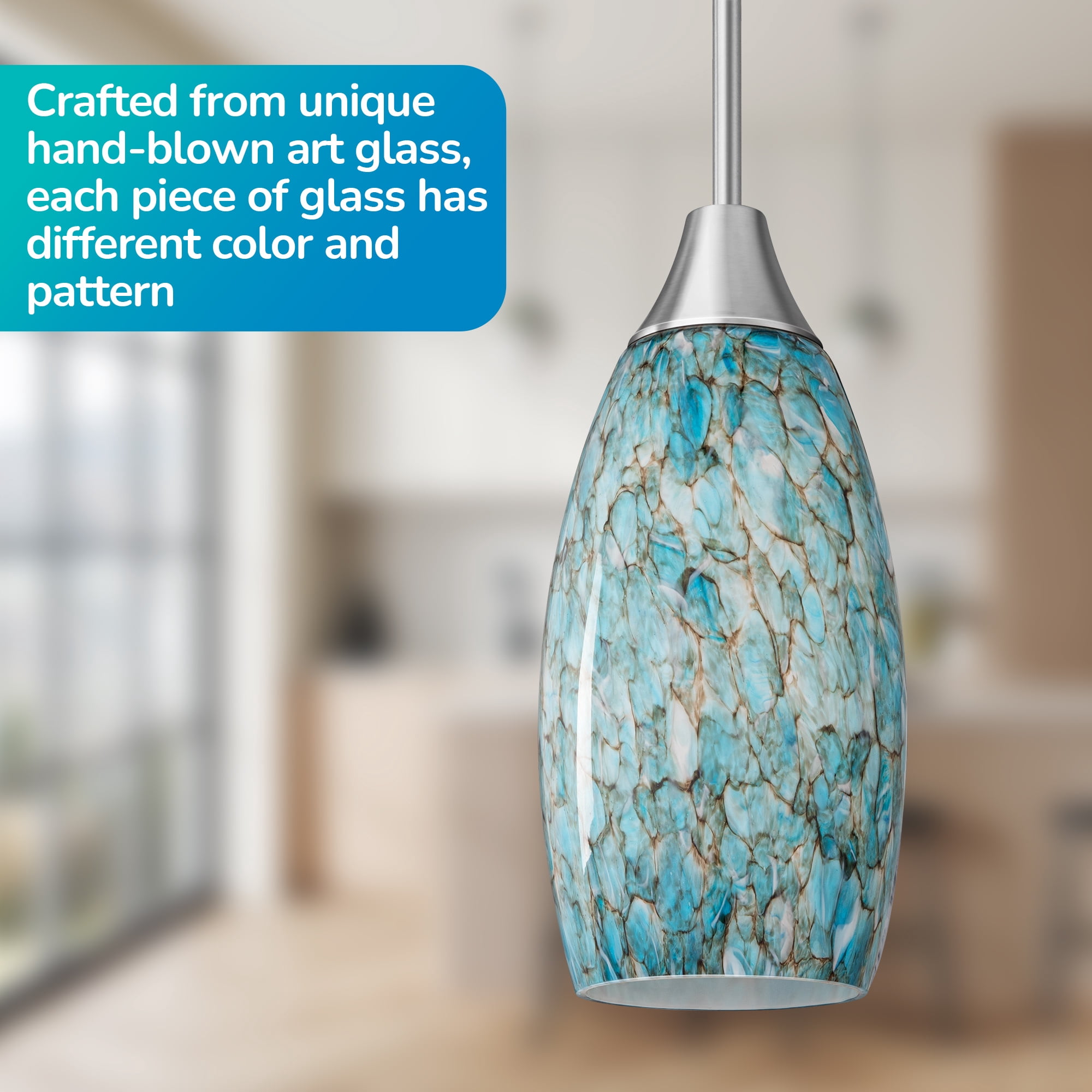EDISHINE Pendant Lighting for Kitchen Island, Kitchen Island Lights, Hanging Light Fixture, Brushed Nickel Finished, E26 Socket, Blue