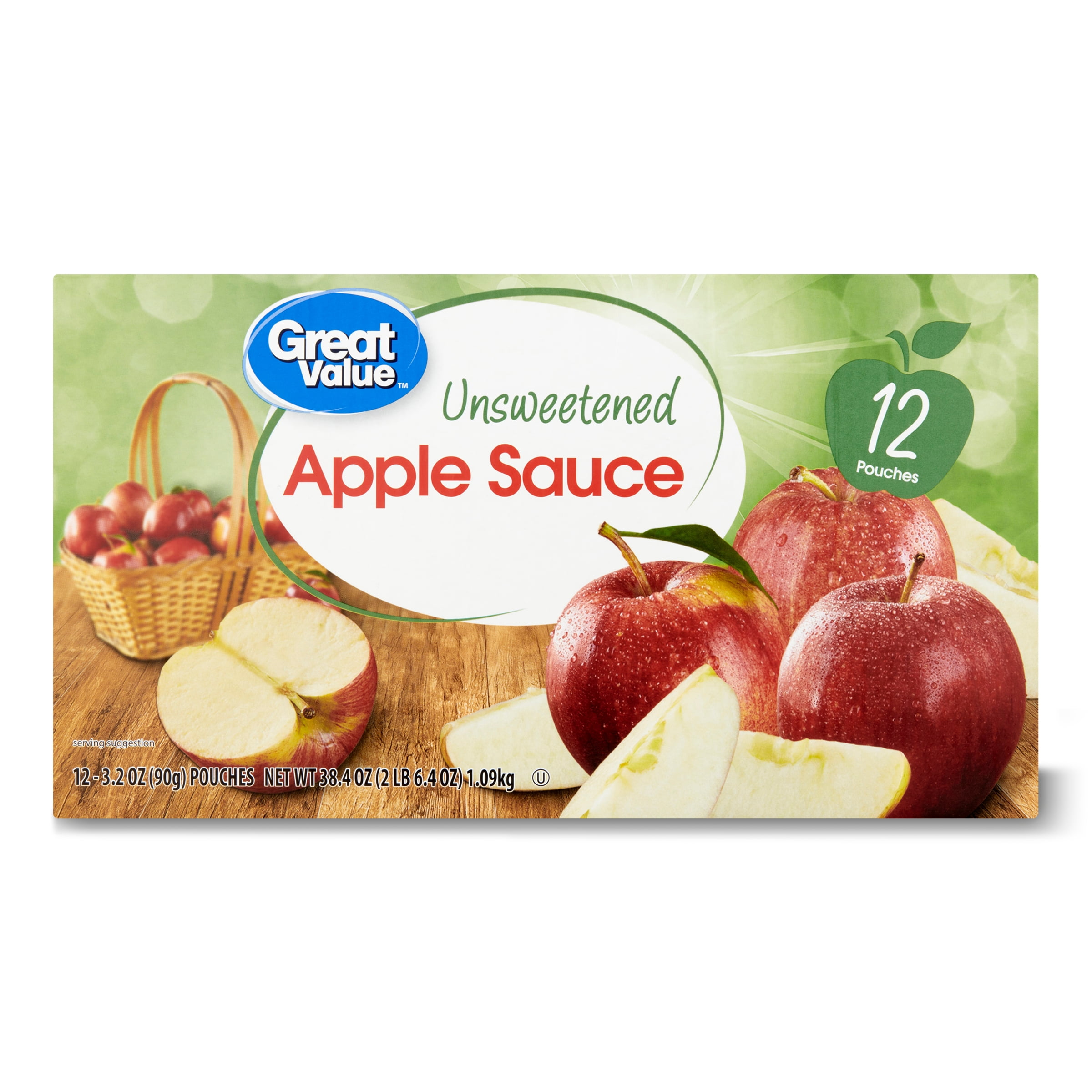 Great Value Applesauce Pouches, Unsweetened, 12 Ct