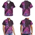 thumbnail image 3 of Jiueut Purple Polynesia Hibiscus Flower Palm Leaves Pattern Hawaiian Couple Matching Outfit Men's Short Sleeve Hawaiian Shirt for Summer, Women's Scoop Neck Soft Beach Party Dress, Size M, 3 of 5