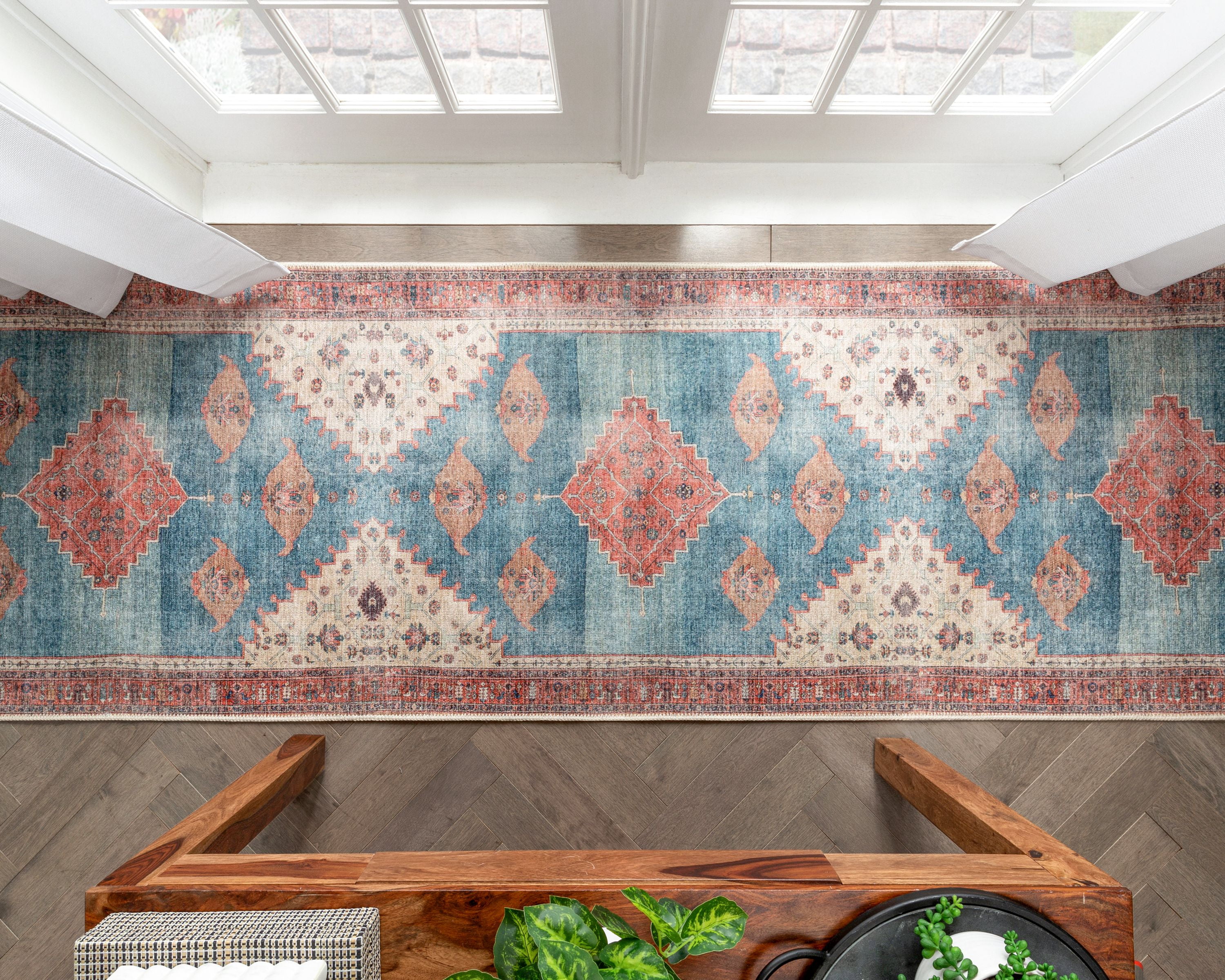 Well Woven Lotus Towne Terra Blue Vintage Medallion Persian 2'7" x 9'10" Runner Machine Washable Flat-Weave Area Rug