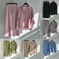thumbnail image 2 of Lefu Ensemble Vintage 2 Pcs Chemise Unie Confortable et Pantalon Large pour Femmes, 2 of 8