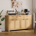 thumbnail image 1 of 63 Inch Farmhouse Rattan Sideboard Buffet, Oak Color Storage Credenza with 3 Drawers, 4 Doors and Adjustable Shelves for Dining Room & Entryway, 1 of 7