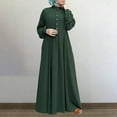 thumbnail image 1 of Robe Longue Décontractée pour Femmes Robe de Couleur Unie Bouton V Cou Robe Élégante à Manches Longues Robe Swing Grande Mode, 1 of 5